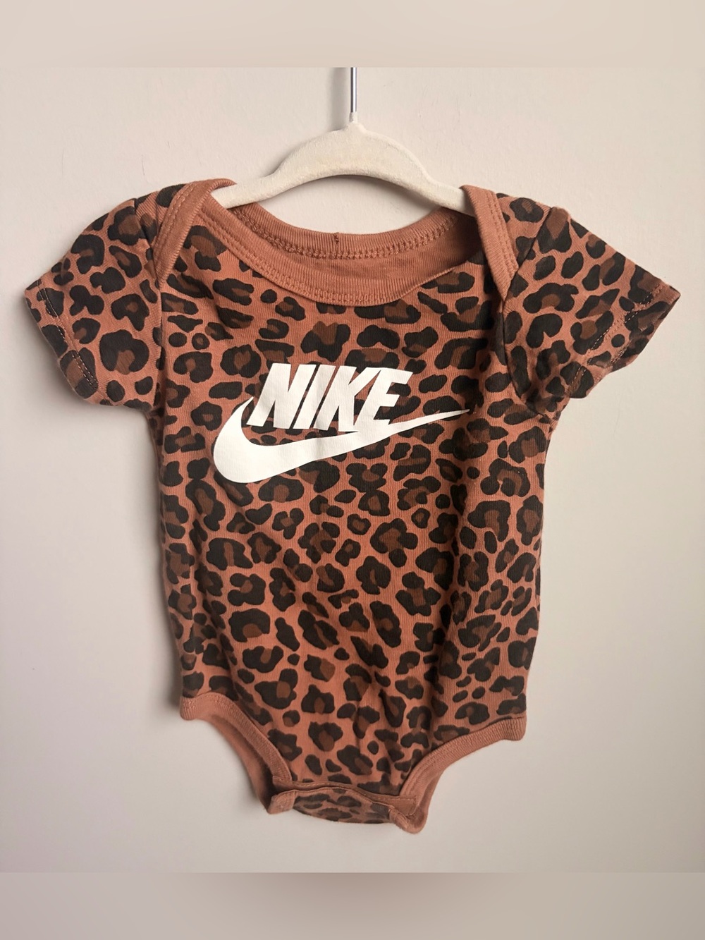 Nike Kids Brown Leopard Print Bodysuit with White Logo